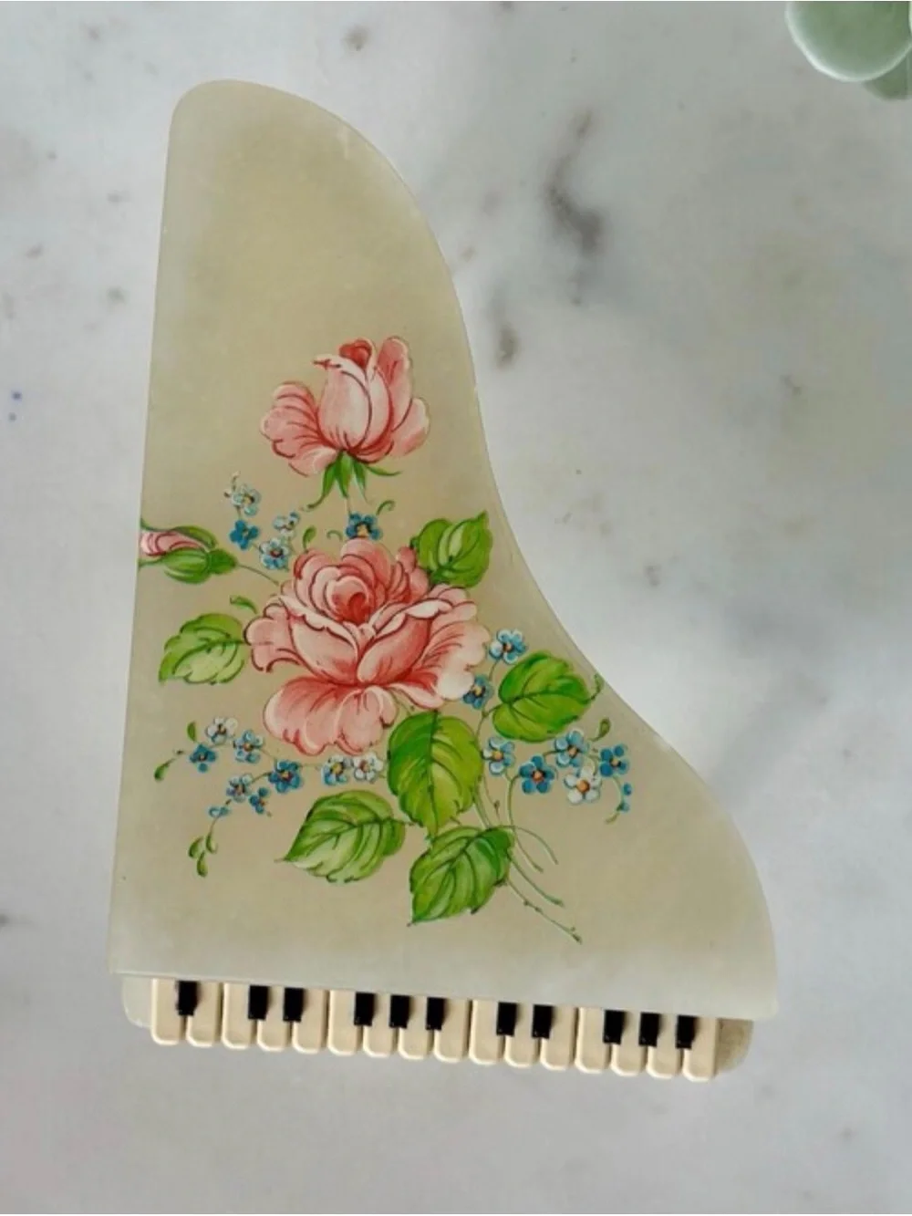 RARE Vintage LEFTON Alabaster Floral piano shaped Trinket jewelry box
